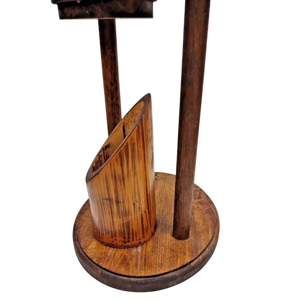 MCM Natural Bamboo Ikebana Teak Triple Candelabra Candle Holder 24